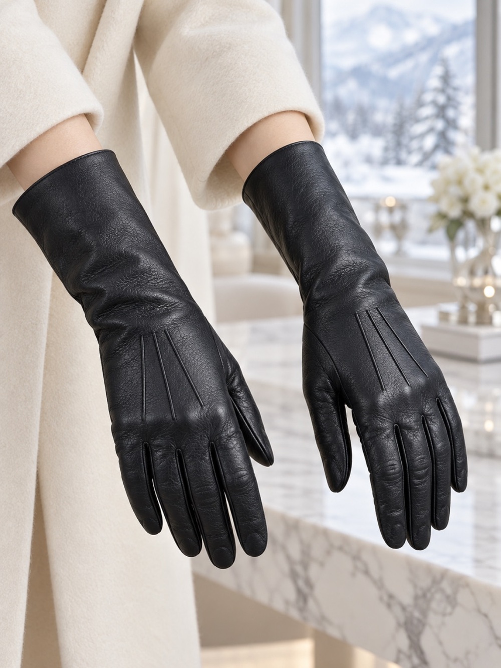 Gorgeous Vintage Czechoslovakian Women's Black Leather Long Gloves❤️6